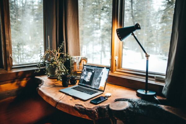 Desk with computer