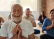 a group of people meditating