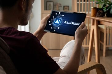 Someone using an AI assistant on a tablet.